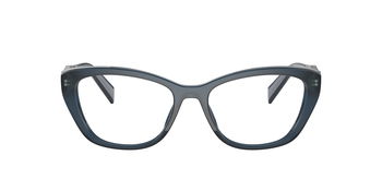 Das Bild zeigt die Prada Brille 19WV in Opalblau von vorne.